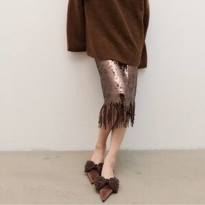 NWT H&M Satin Mules With Embellished Bow (brown) Sz 7